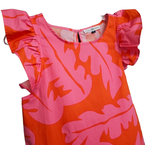 Nwot Michelle McDowell  Orange/Pink Cap Sleeve Leaf Shift Dress - Picture 6 of 15